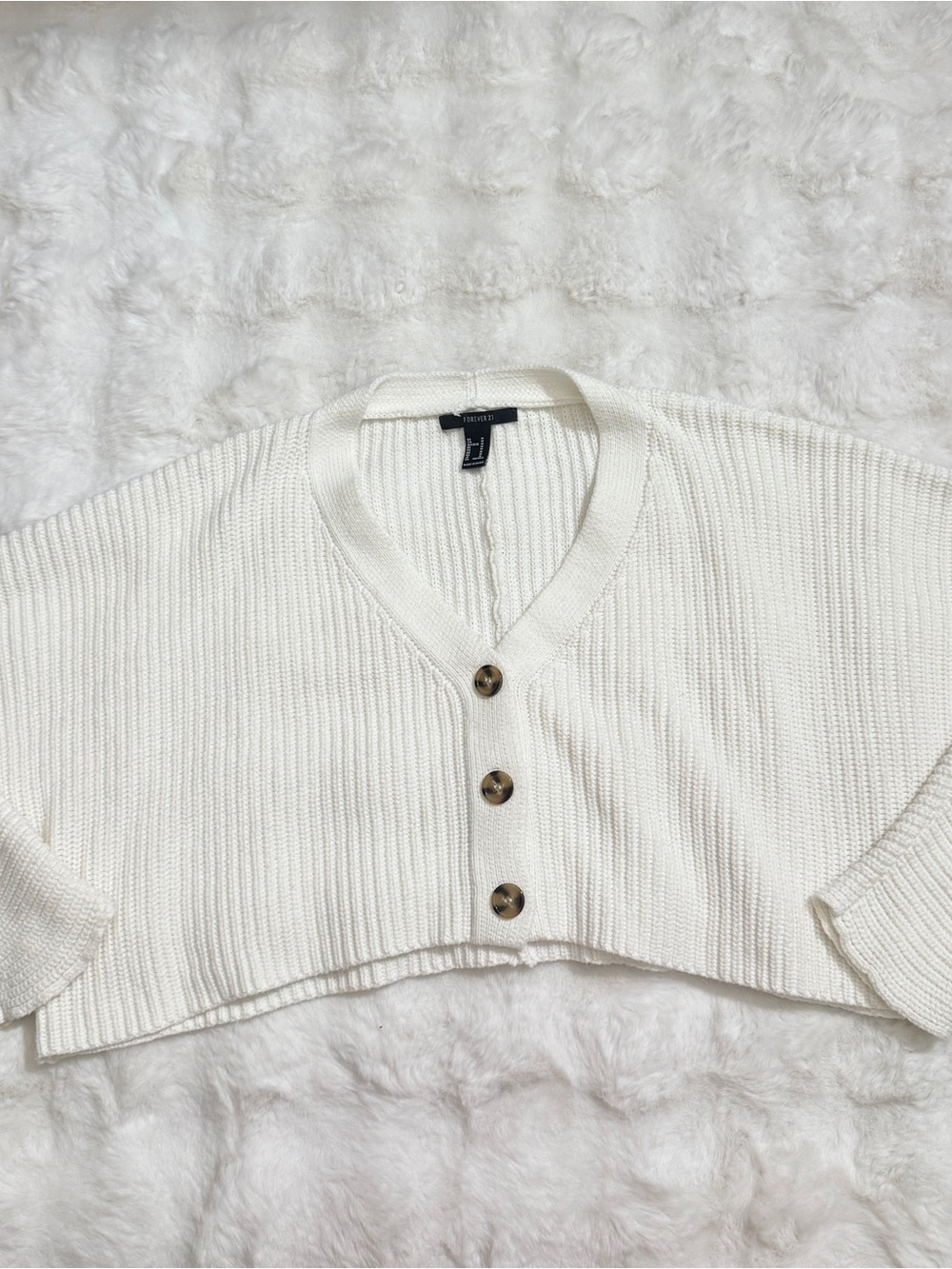 Forever 21 Ivory Ribbed Cropped Cardigan Size M NWOT
